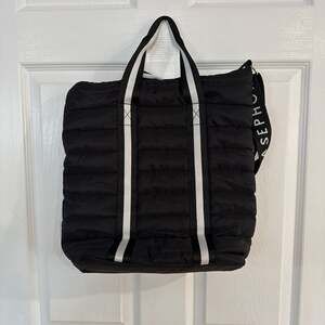 Sephora Limited Edition Black Quilted Puffer Tote Crossbody Bag